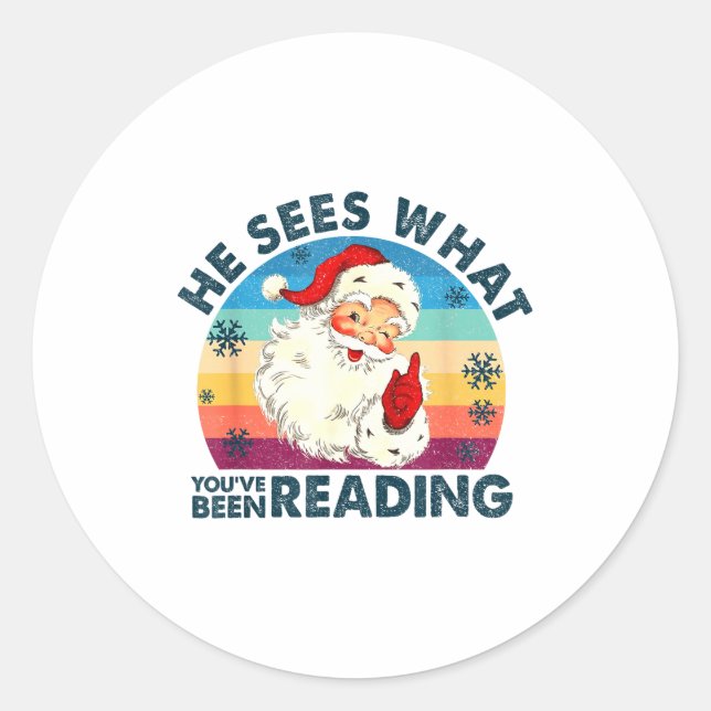 Adesivo He Sees What You've Been Reading Santa Christmas B (Frente)