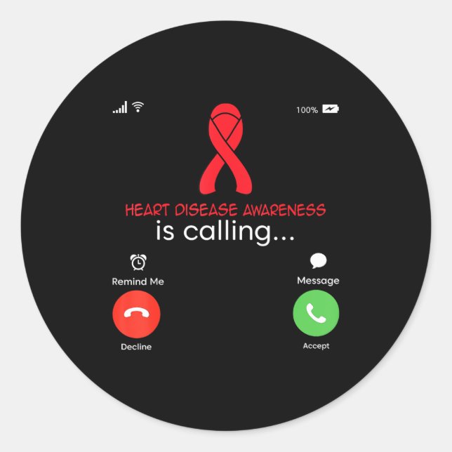 Adesivo Heart Disease Awareness Red Ribbon Heart Attack Su (Frente)