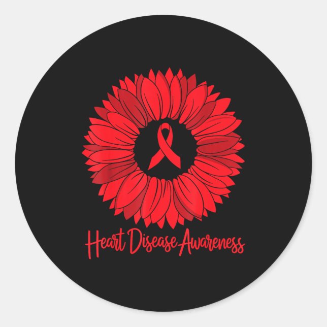 Adesivo Heart Disease Awareness Sunflower Go Red Women Hea (Frente)