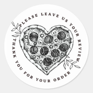 Adesivo Heart Pizza Black and White Let Review Obrigado