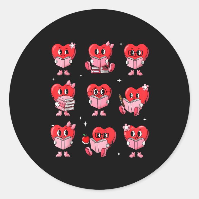 Adesivo Heart Reading Books Valentine Teacher Boy Girl Boo (Frente)
