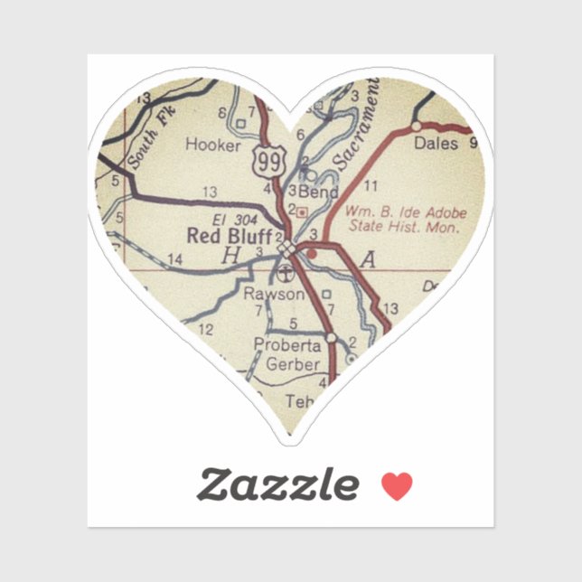 Adesivo Heart Red Bluff California (Folha)