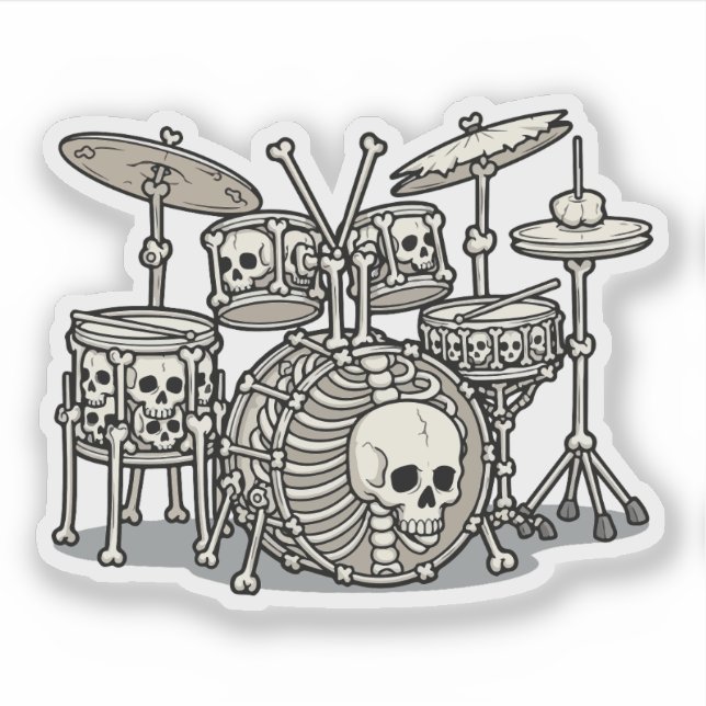 Adesivo Heavy Metal Skeleton Drum Kit (Frente)