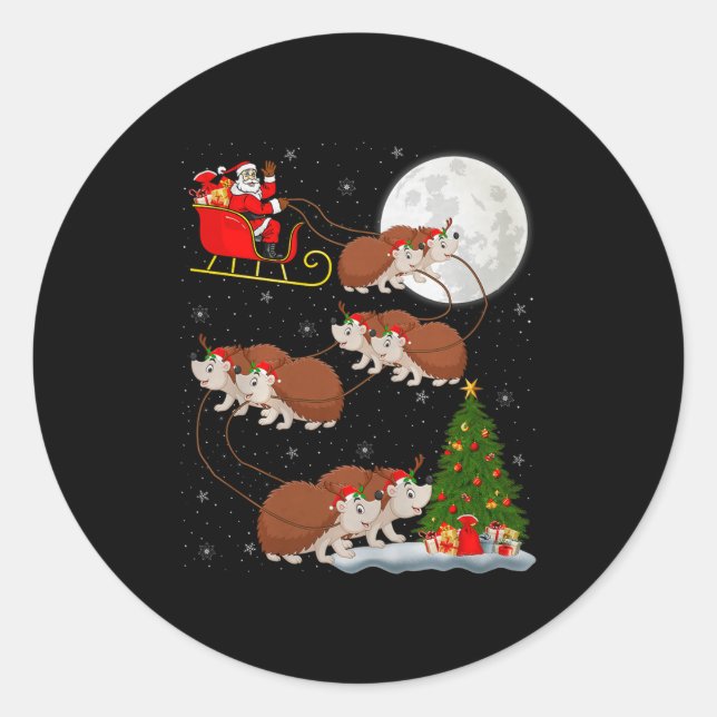 Adesivo Hedgehog Santa Sleigh Flying Funny Magical Christm (Frente)