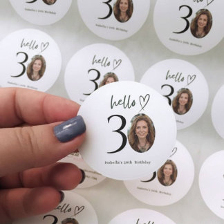 Adesivo Hello 30 Custom Birthday Photo Sticker Tag