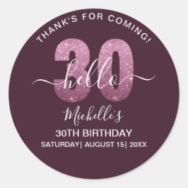 Adesivo Hello 30! Modern 30th birthday Pink glitter