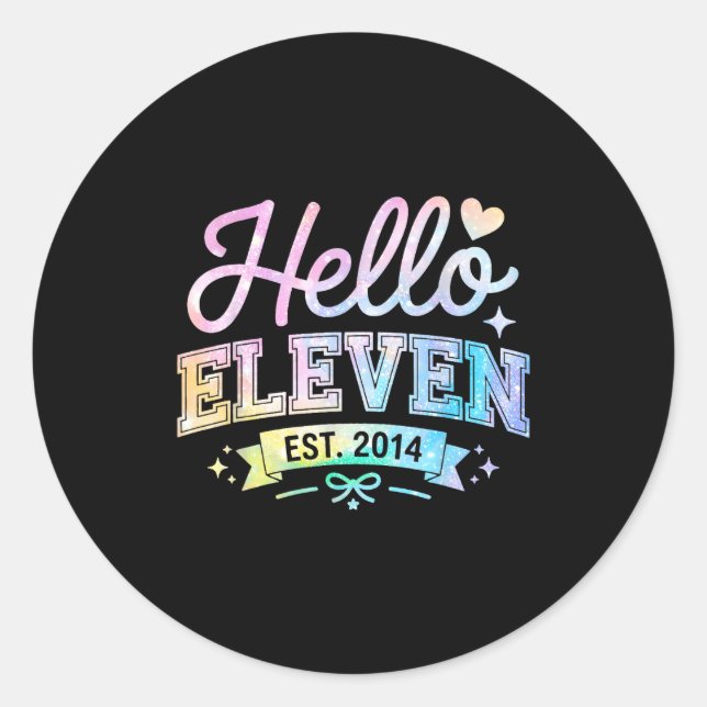 Adesivo Hello Eleven Est 2014 Coquette Bow 11th Birthday G (Frente)