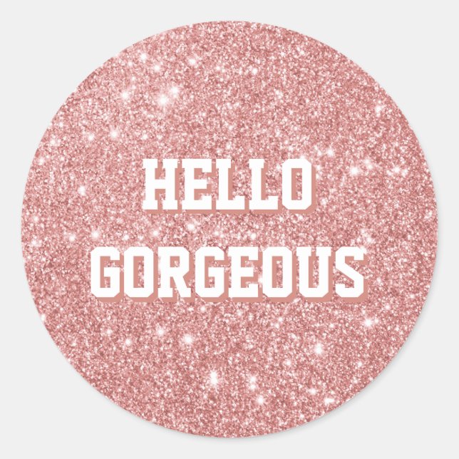Adesivo HELLO GORGEOSO Luxo Faux Glitter Rosa Dourado (Frente)