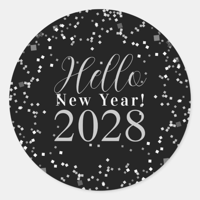 Adesivo Hello New Year's Eve Black and Silver Sparkle (Frente)