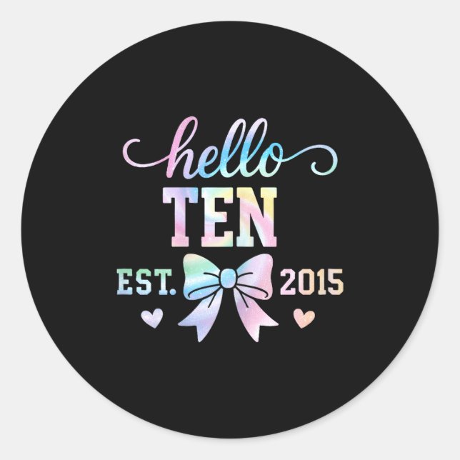 Adesivo Hello Ten Est 2015 Coquette Bow 10th Birthday Girl (Frente)