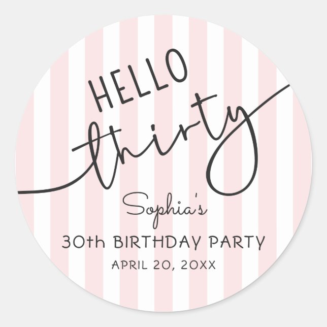 Adesivo Hello Thirty Modern Script Simple 30th Birthday (Frente)