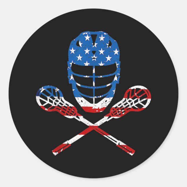 Adesivo Helmet Lacrosse American Flag Lax Stick 4th Of (Frente)