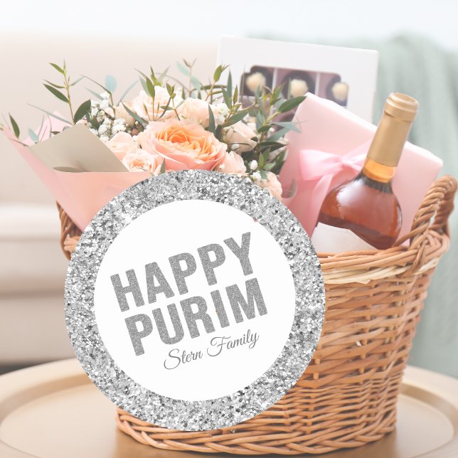 Adesivo Hepatite Feliz Purim Silver Glitter Elegante (Criador carregado)