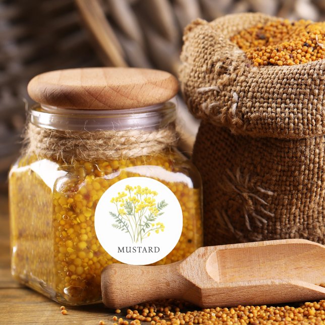 Adesivo Herb Mostarda Watercolor (Herb Mustard Watercolor Classic Round Sticker)