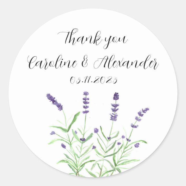 Adesivo Herbos de Lavanda de Aquarela Elegante Casamento F (Frente)