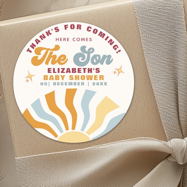 Adesivo Here come the son - Funny Retro Style  Baby Shower (Criador carregado)