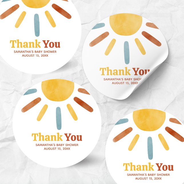 Adesivo Here comes the Son Sunshine Baby Shower (Here comes the Sun Baby Shower Round Sticker)