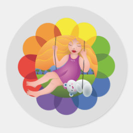 Adesivo Hermosa chica en columpio con su oso