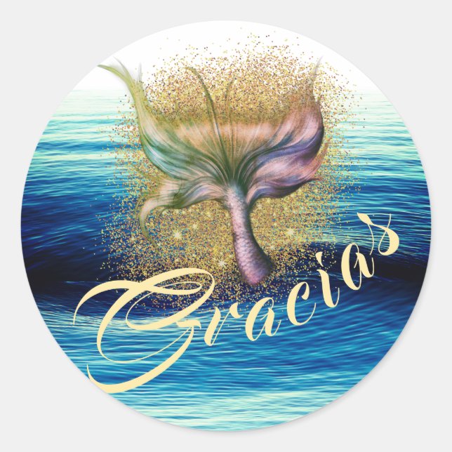 Adesivo Hermosa y mágica sirena cola salpicadura en azul y (Frente)