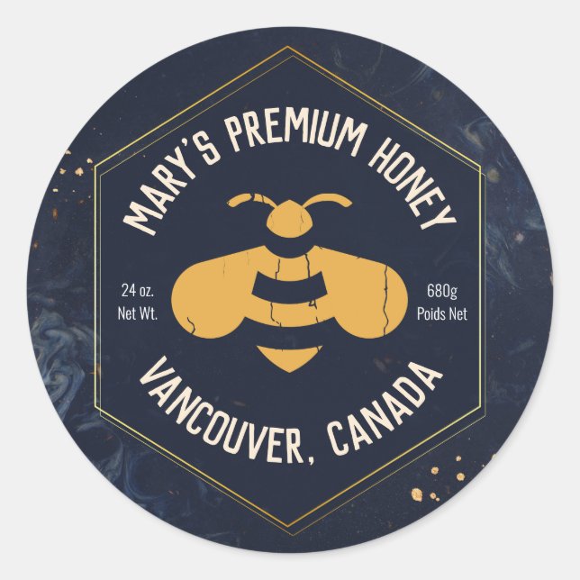 Adesivo Hexagon Honey Bee Logo Honey Jar (Frente)