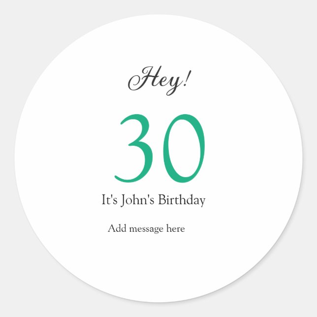 Adesivo Hey it's 30th birthday green black bold letter nam (Frente)