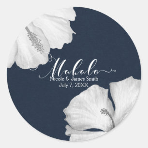 Adesivo Hibisco Branco Favor de Casamento Tropical Azul Ma