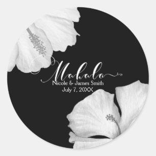 Adesivo Hibisco Branco Favor de Casamento Tropical Preto M