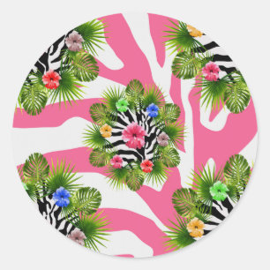 Adesivo hibisco tropical e tiras de zebra rosa exótica