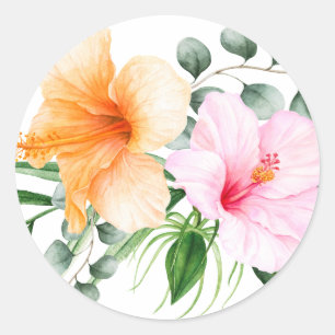 Adesivo Hibisco Tropical Floral Laranja e Rosa