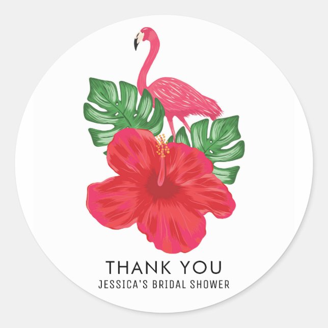 Adesivo Hibiscus e Flamingo Tropical Obrigado Sticker (Frente)