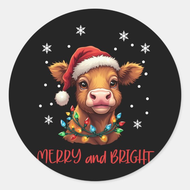 Adesivo Highland Baby Cow Luzes de Natal (Frente)
