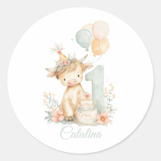 Adesivo Highland Cow 1st Birthday