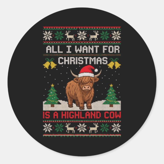 Adesivo Highland Cow Christmas Ugly Sweater Style Festive  (Frente)