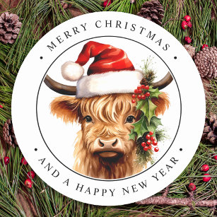 Adesivo Highland Cow Fazenda Festiva Animal Feliz Natal