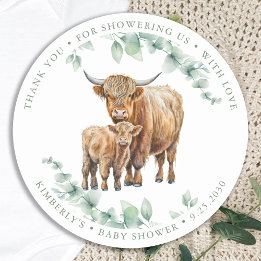 Adesivo Highland Cow Greenery Boho Fazenda Chá de fraldas 