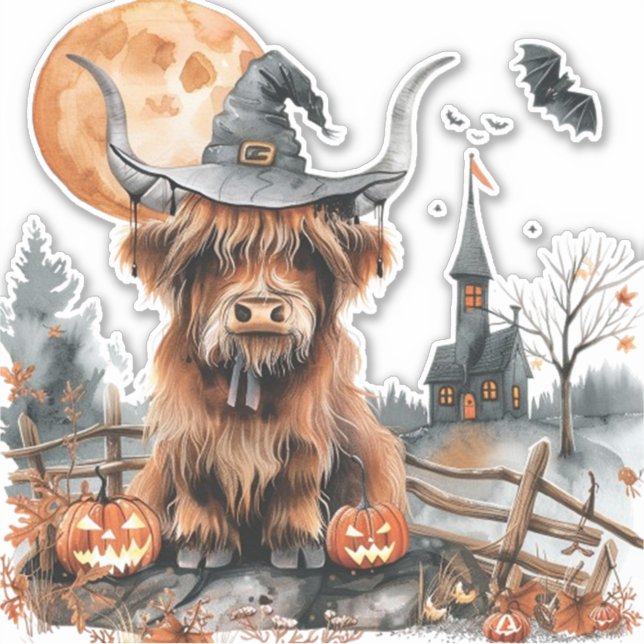 Adesivo Highland Cow Halloween Watercolor (Frente)