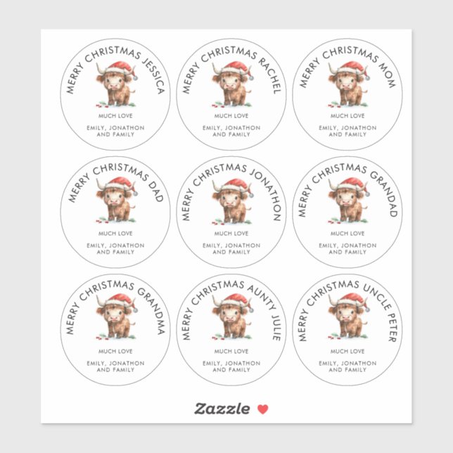 Adesivo Highland Cow Individual Names Merece Natal (Folha)