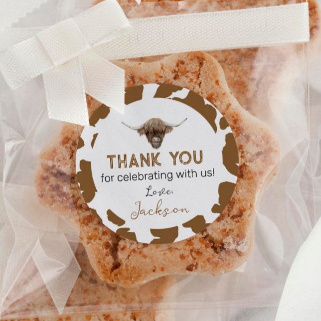 Adesivo Highland Cow Labs Aniversário Chá de fraldas (Criador carregado)