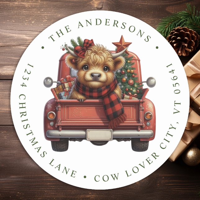 Adesivo Highland Cow Red Truck Endereço de Natal (Criador carregado)