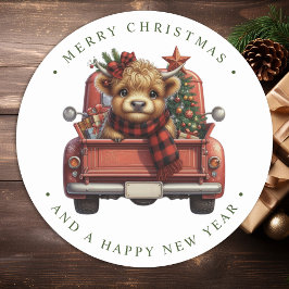 Adesivo Highland Cow Vintage Red Truck Feliz Natal