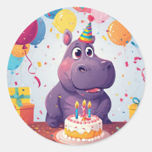 Adesivo Hipopótamo Adorável Celebrando Aniversário Design 