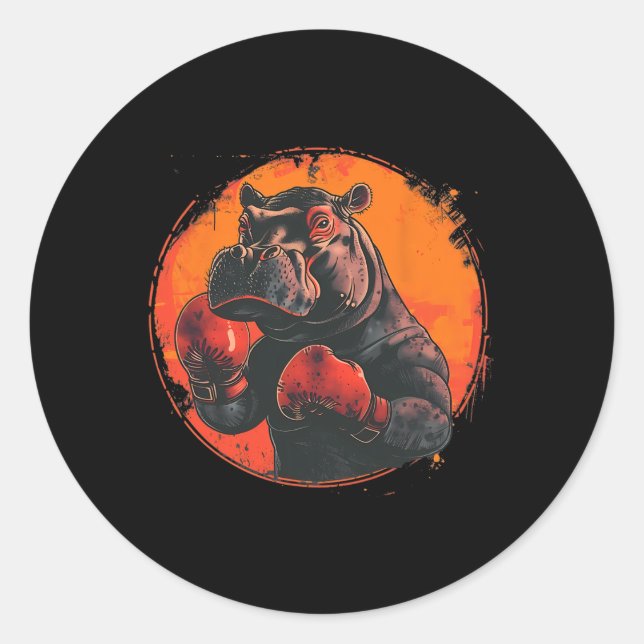 Adesivo Hipopótamo Boxeador Com Luvas de Boxe Kickboxing B (Frente)