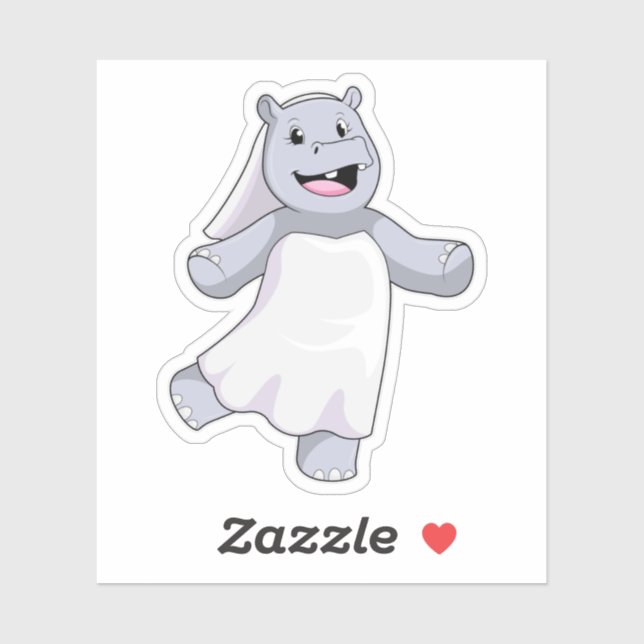 Adesivo Hipopótamo como Noiva com Véu (Folha)