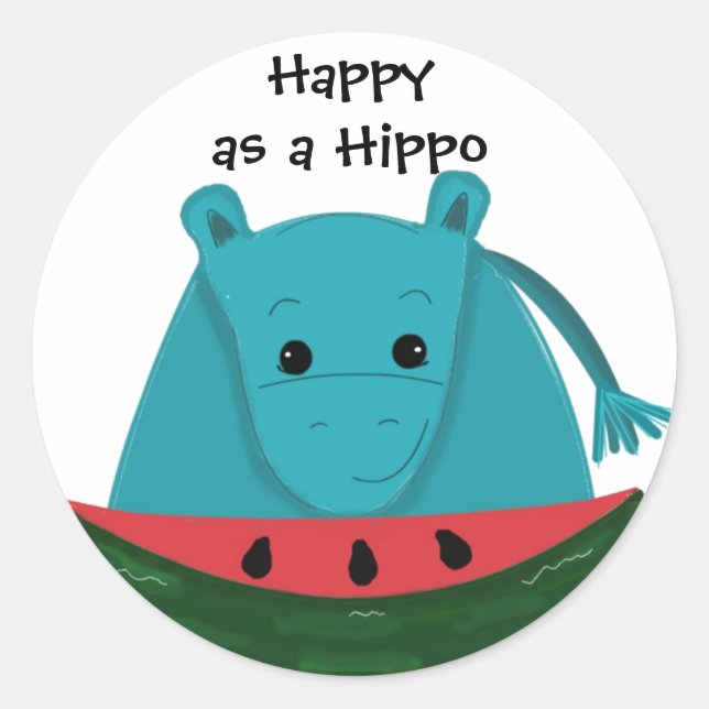Adesivo Hipopótamo Feliz com Fatia de Melancia (Frente)
