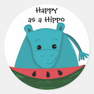 Adesivo Hipopótamo Feliz com Fatia de Melancia