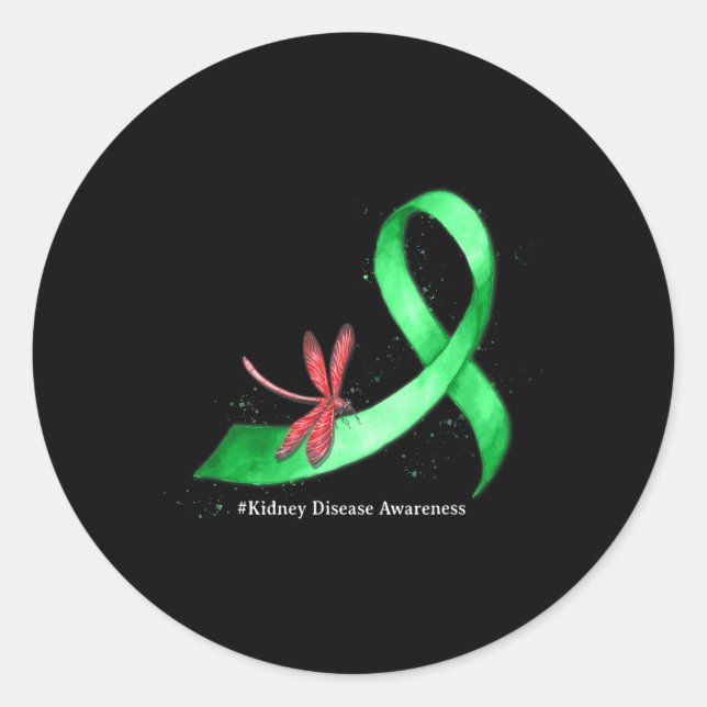 Adesivo Hippie Dragonfly Green Ribbon Kidney Doença renal  (Frente)