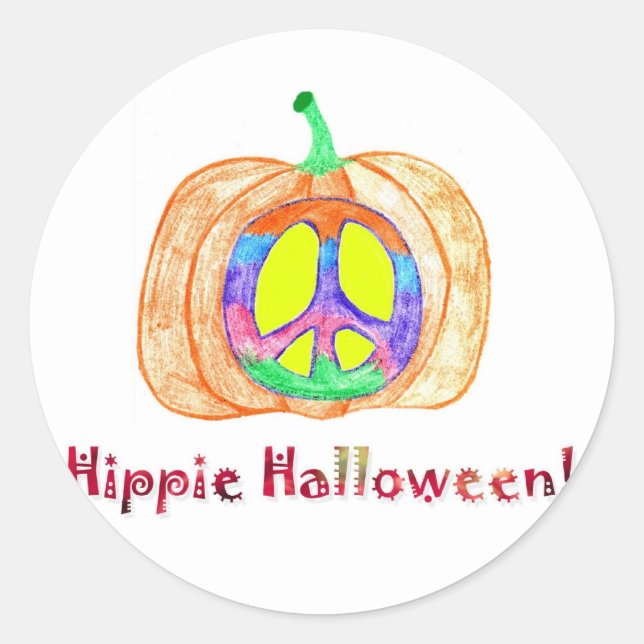 Adesivo Hippie Halloween Engraçado Pumpkin Sticker (Frente)