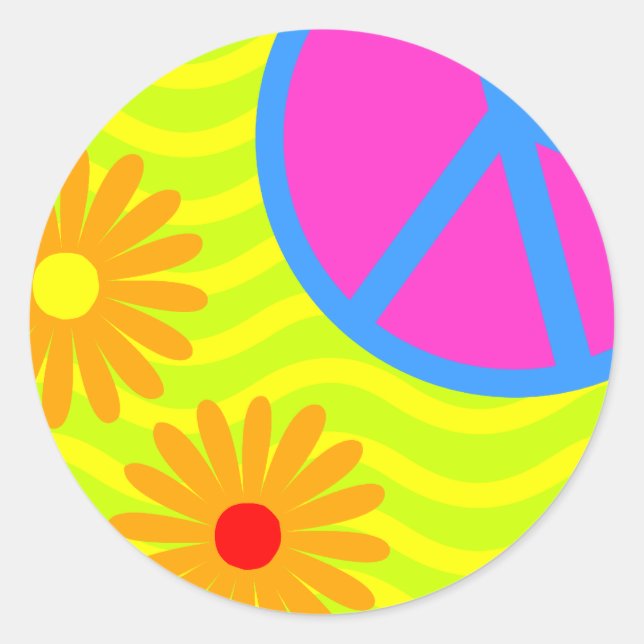 Adesivo Hippie Peace Sign and Flowers, dos anos 70 (Frente)