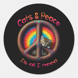 Adesivo Hippie Tie Dye Cat Amantes da Paz