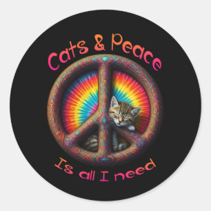 Adesivo Hippie Tie Dye Cat Amantes da Paz